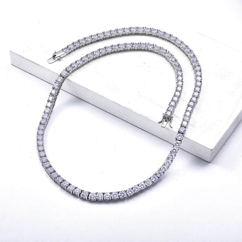 Cubic Zircon Diamond Tennis Chain Jewelry Jewellery 925 Sterling Silver Necklace for Women Men