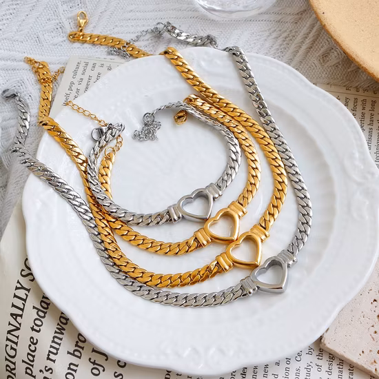 Fashion Stainless Steel Necklace Jewelry Women Heart Shape Necklaces