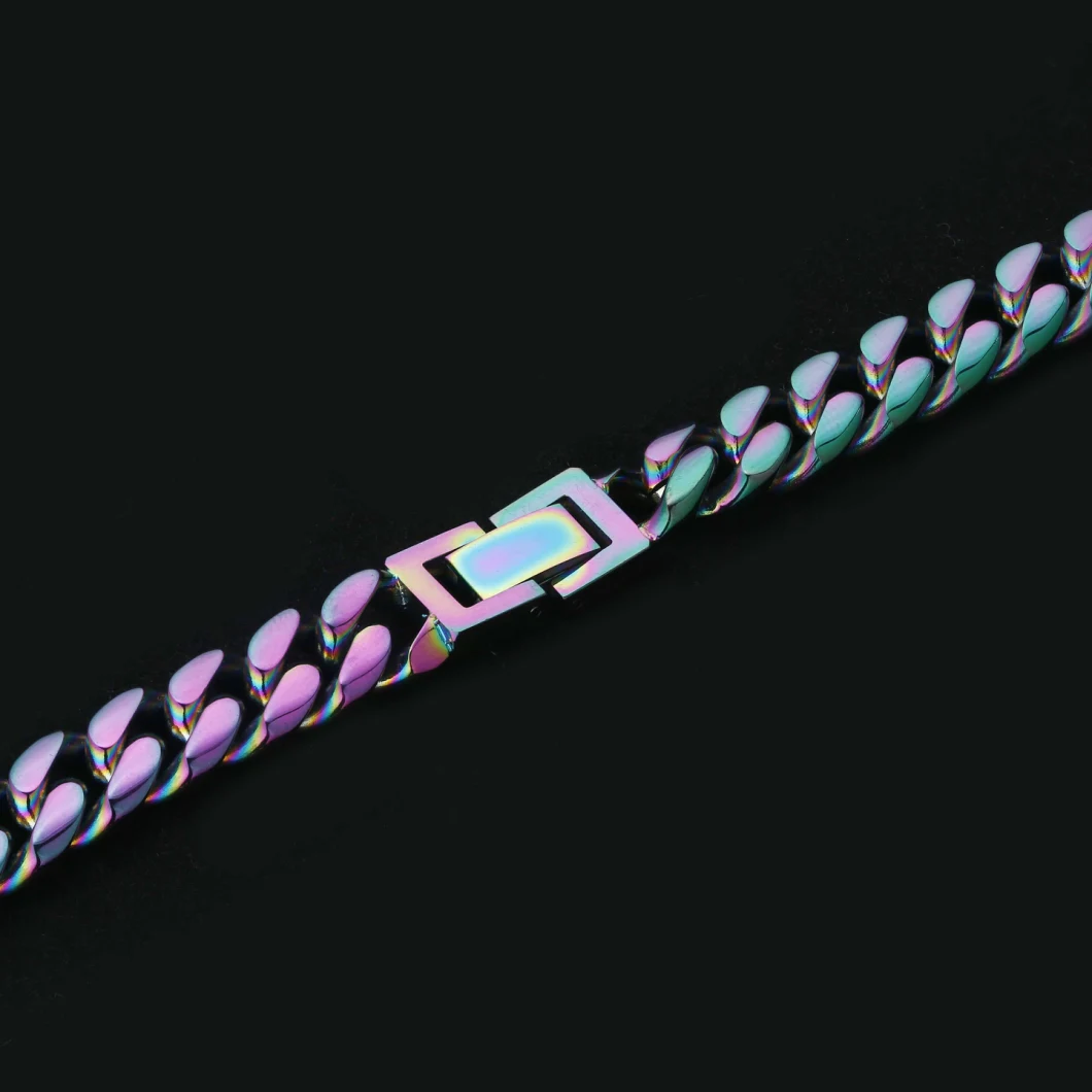 Rainbow Miami Cuban Link Chain Hiphop Stainless Steel Cuban Chain Necklace Jewelry