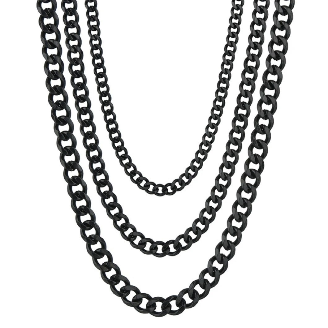 Multi Facets Cuban Chain Necklaces Stainless Steel Black Gold Silver Plated Color Necklace