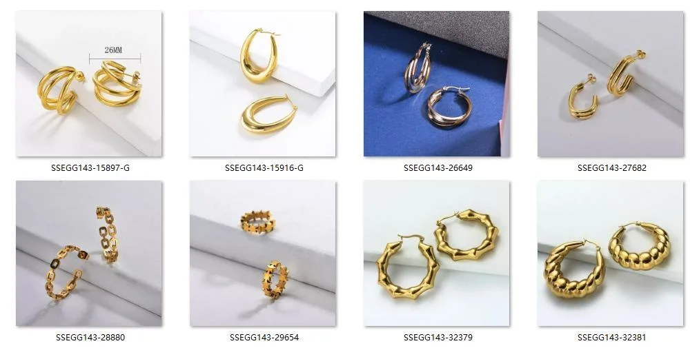 Hot Sale Non Tarnish Stainless Steel Jewelry Hoops Gold Plated Round Hoop Chunky Earrings