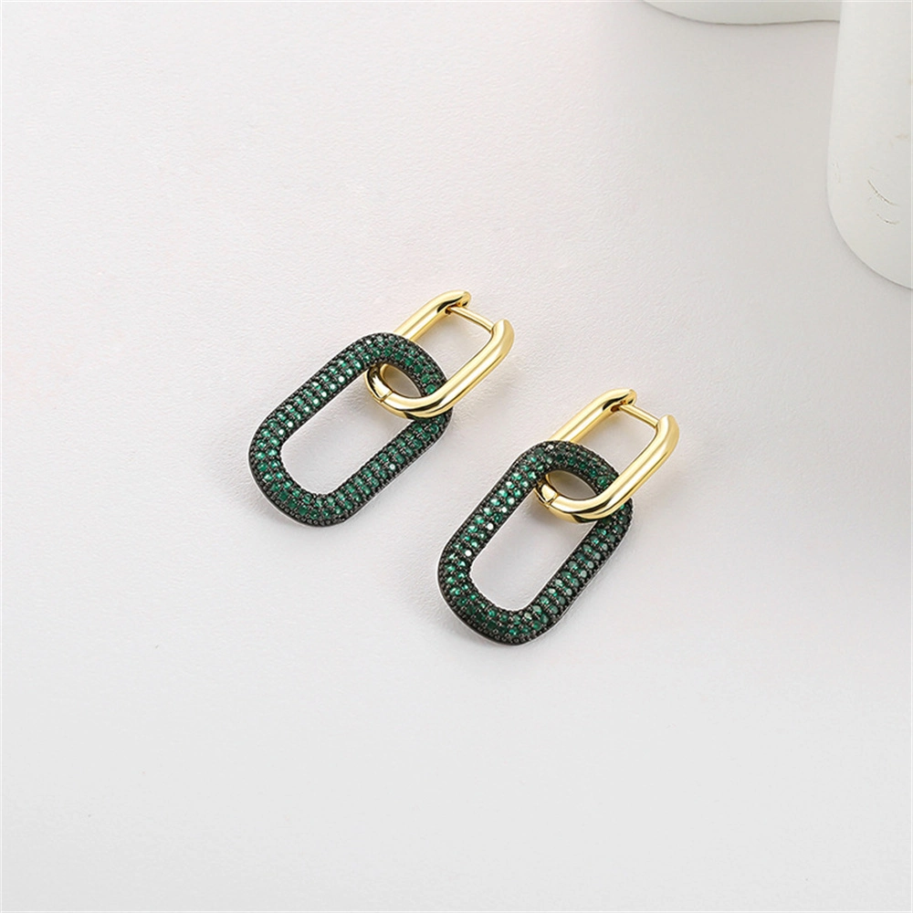Simple Rhinestone Earring Square Shape High Fashion S925 Silver Acero Golden Plating Stainless Steel Jewelry