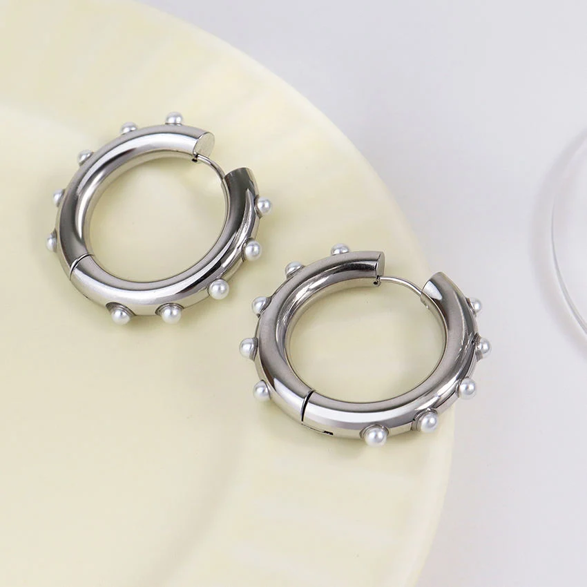 Pearl Earrings Silver Round High Quality Gold Hoop Stainless Steel Jewelry Earring for Women