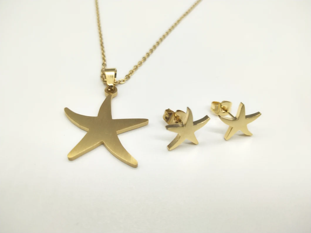 Wholesale Fashion Stainless Steel Jewelry Starfish Pendant Necklace Earrings Jewelry Set