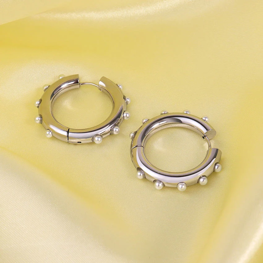Pearl Earrings Silver Round High Quality Gold Hoop Stainless Steel Jewelry Earring for Women