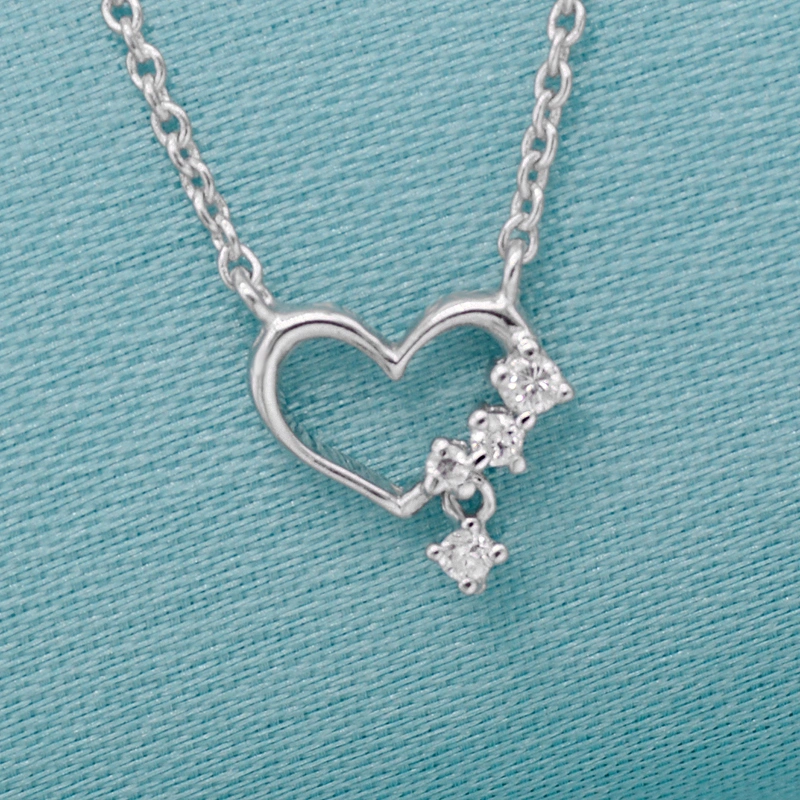 Custom Rhodium Plating Shiny Minimalist Silver Jewellery CZ Diamond Pretty Jewelry Heart Pendant Necklace