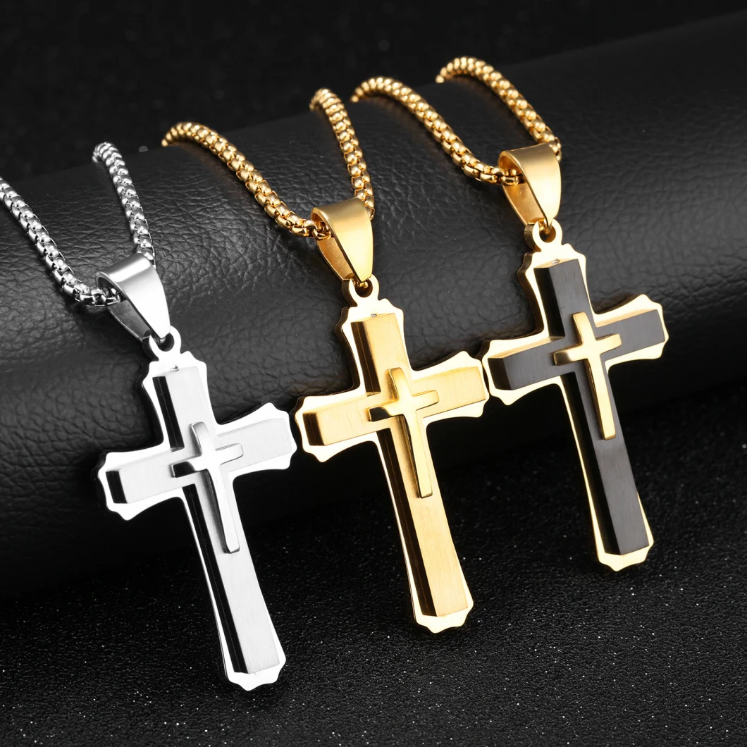 Titanium Stainless Steel Cross Pendant Necklace Prayer Necklace Men′s Boys Charm Christian Cross Pendant with 22 Inch Chain