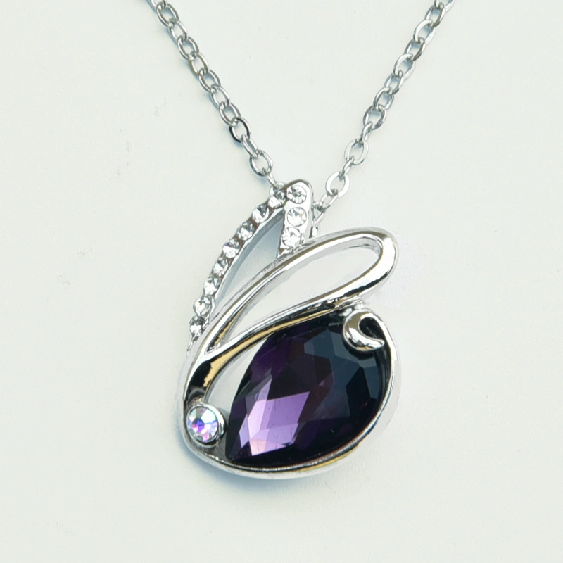 Silver Platinum Plated Rhinestones Girls Women Ladies Zinc Alloy Pendant Necklace