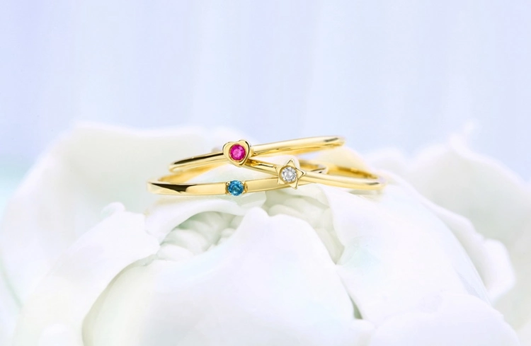 Exquisite 14K Pure Gold Jewelry Rings Minimalist Stacking Ring Set