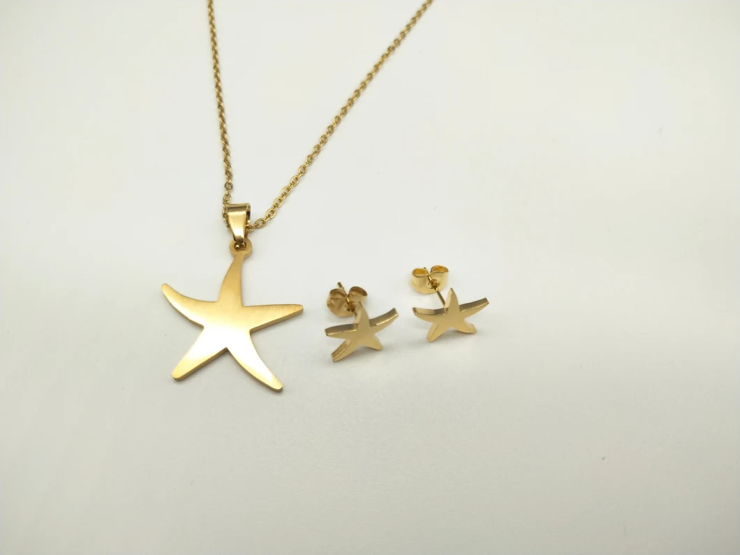 Wholesale Fashion Stainless Steel Jewelry Starfish Pendant Necklace Earrings Jewelry Set