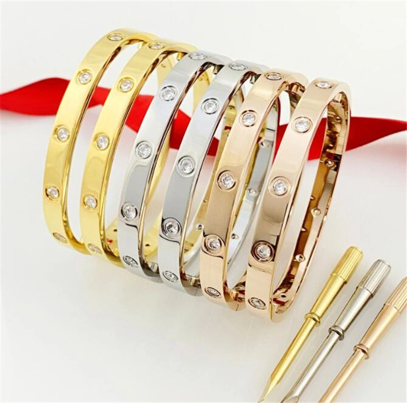 Jewelry 316 Stainless Steel Love Screwdriver Inlaid CZ Zircon Stone Bangle Bracelet Love Cross Design Bangles Bracelet