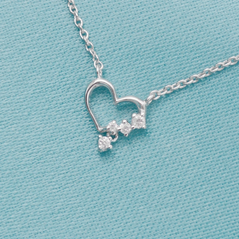 Custom Rhodium Plating Shiny Minimalist Silver Jewellery CZ Diamond Pretty Jewelry Heart Pendant Necklace