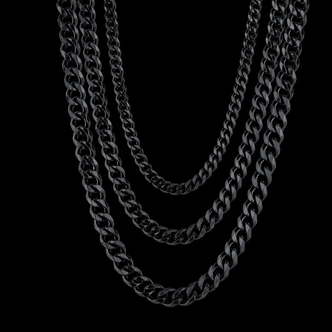 Multi Facets Cuban Chain Necklaces Stainless Steel Black Gold Silver Plated Color Necklace