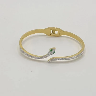 Pulseira de aço inoxidável em forma de cobra da moda Pulseira dourada com diamante incrustado sem desbotamento