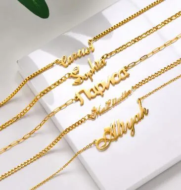 Aço inoxidável banhado a ouro jóias placa de identificação personalizada colar de nome personalizado