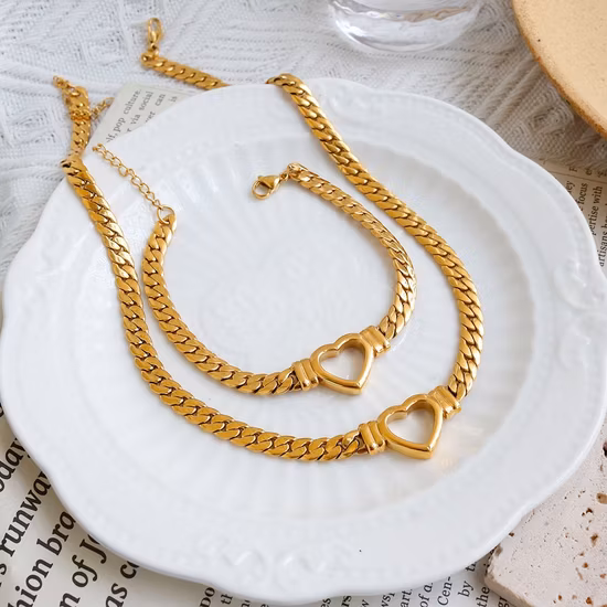 Colar fashion de aço inoxidável joias femininas colares em forma de coração