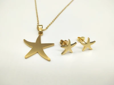 Atacado joias de aço inoxidável moda estrela do mar pingente colar brincos conjunto de joias