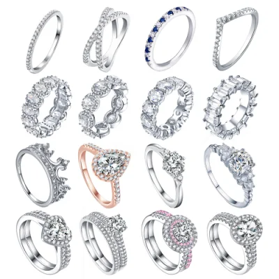 Anel de noivado de casamento feminino cristal CZ clássico simples anel de diamante prata esterlina 925