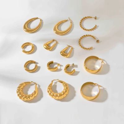 Venda imperdível Argolas de joias de aço inoxidável sem manchas Banhado a ouro Brincos redondos grossos